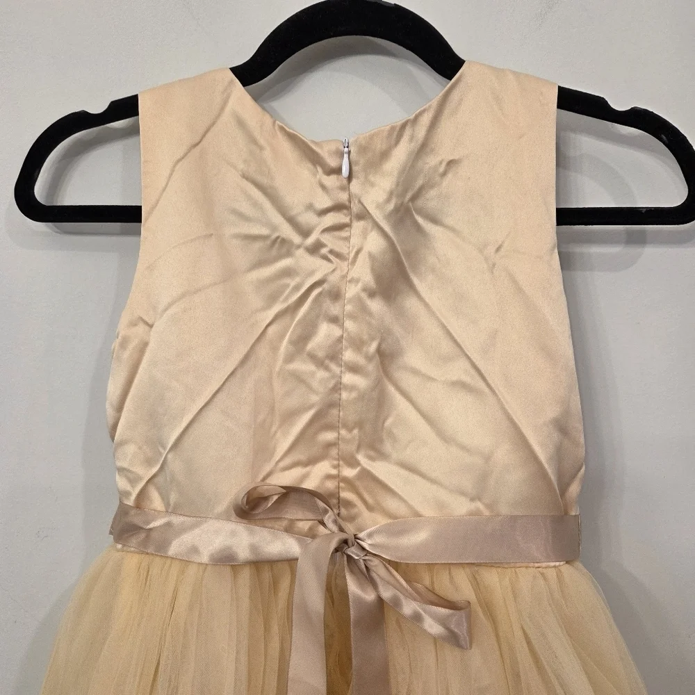 Girls Sunny Fashion Cream/TanChiffon w/Satin Ribbon Hem Sleeveless Dress Size 10